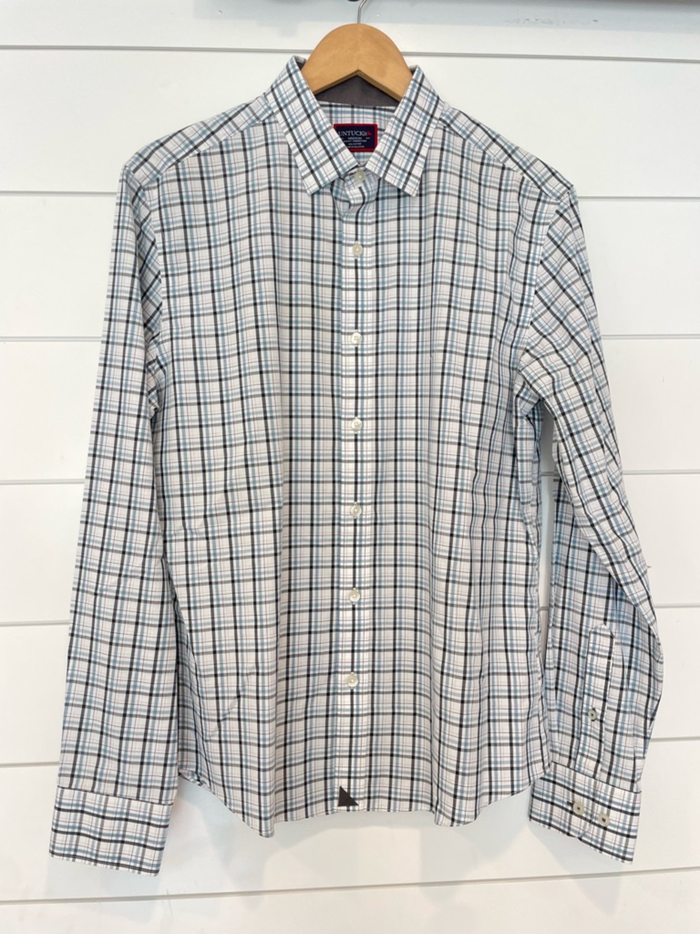 UNTUCKit Penley White and Blue Plaid Button Down Shirt - Slim Fit Size M